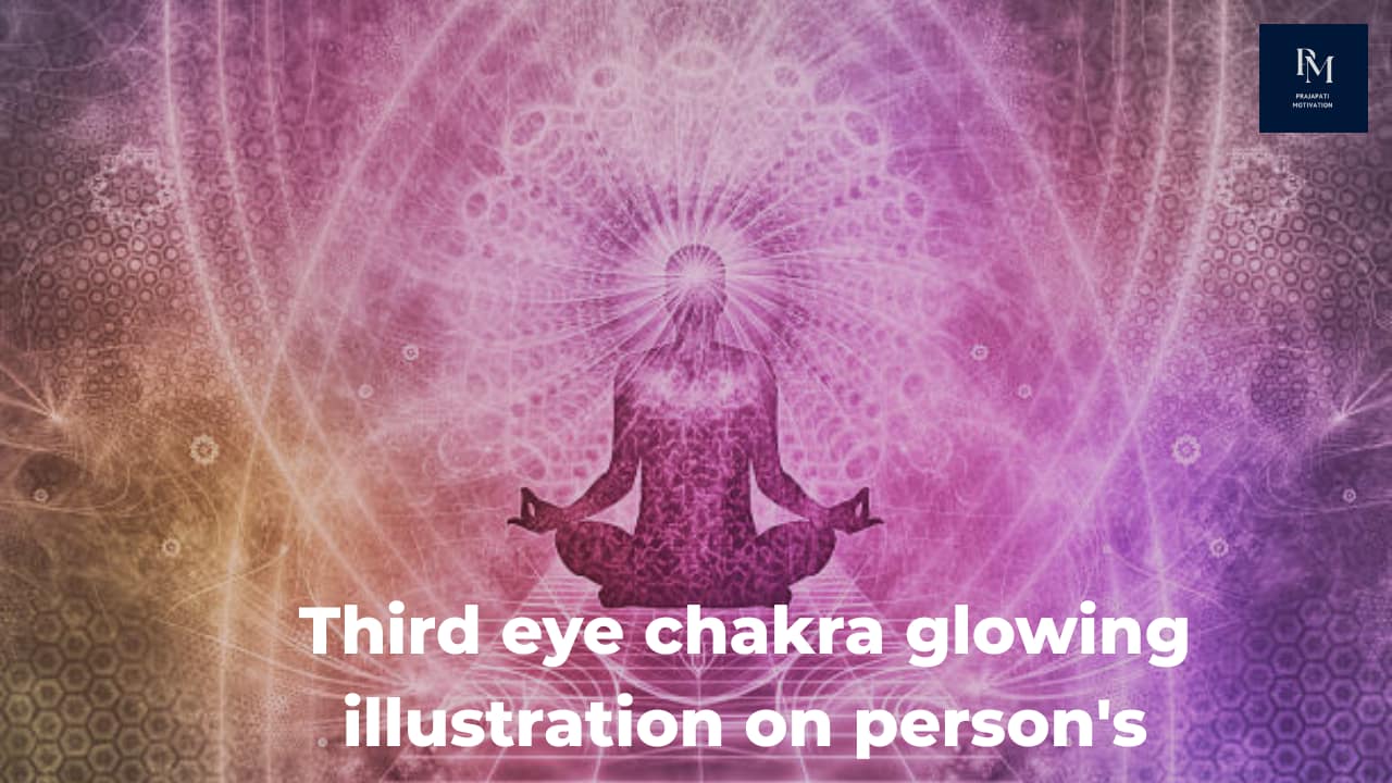 Third eye chakra glowing illustration on person's forehead